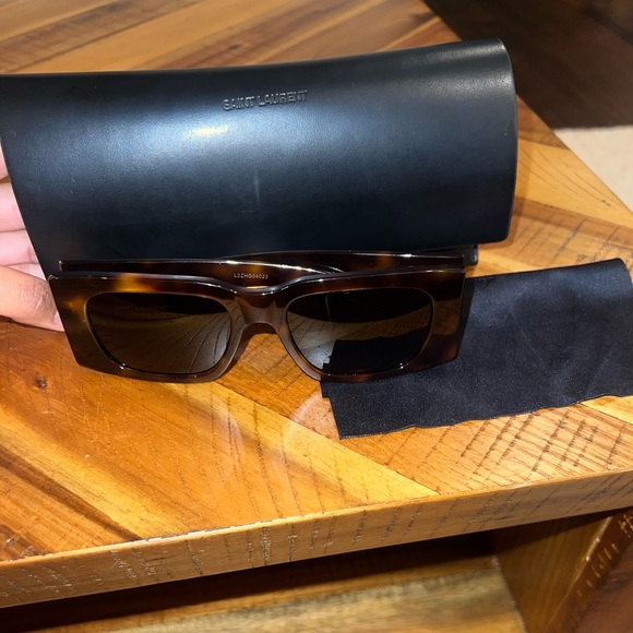 Saint Laurent Rectangle Tortoise Sunglasses - Picture 1 of 8
